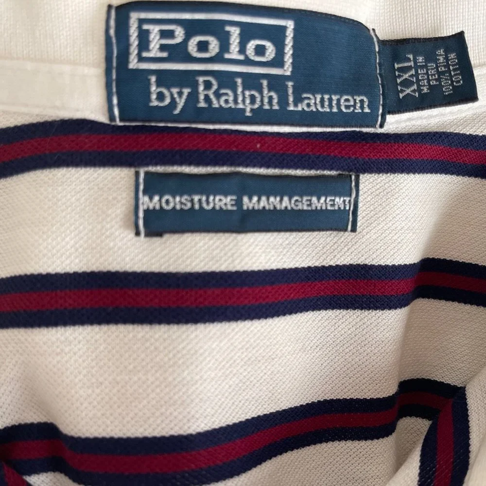 NWOT VTG Polo Ralph Lauren Pima Cotton Striped Polo Shirt White Blue Red 2XL
